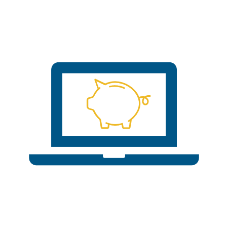 Laptop and piggy bank icon